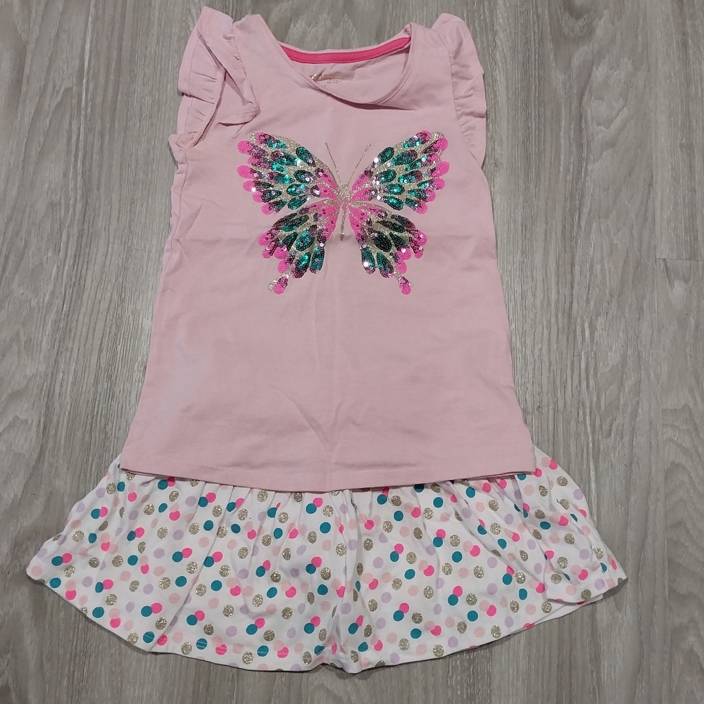 Cynthia Rowley Girls Pink Butterfly Sparkle Skirt Set Size 5/6